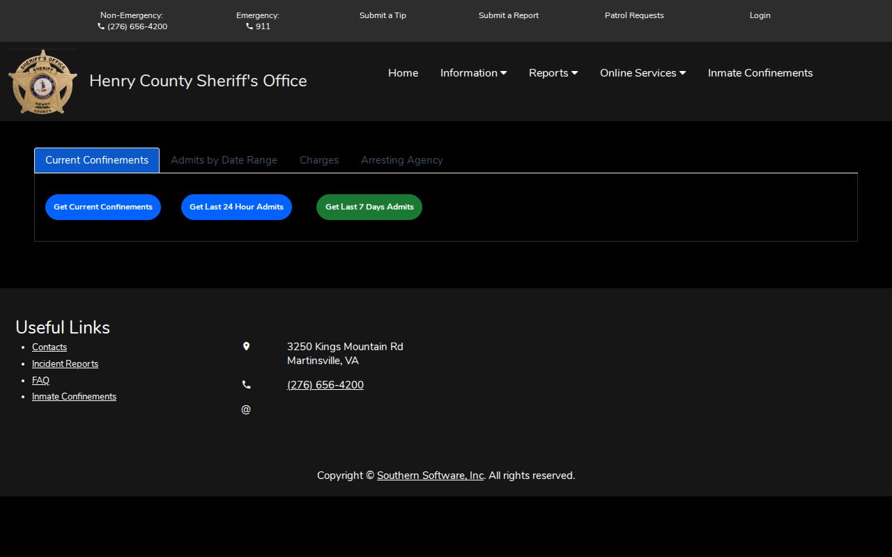 Henry County arrest search booking and confinement filters
