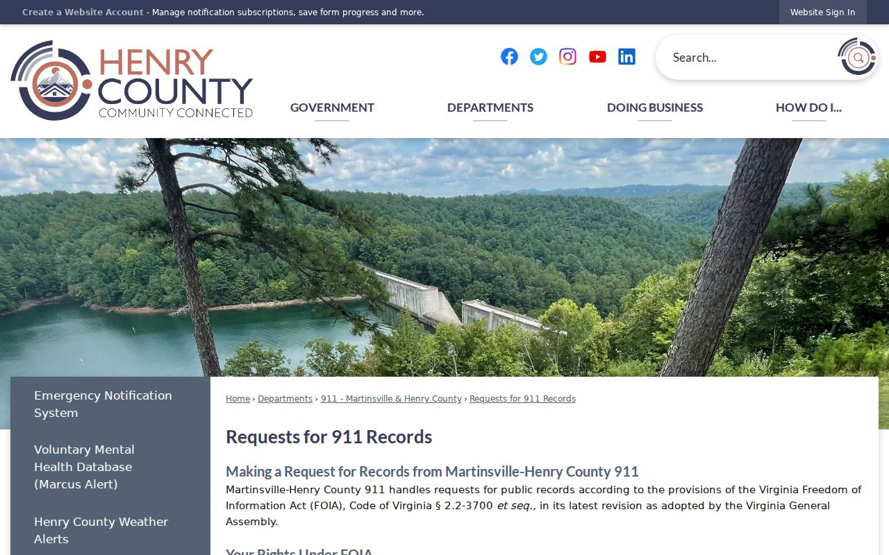Henry County arrest-related 911 records request channels
