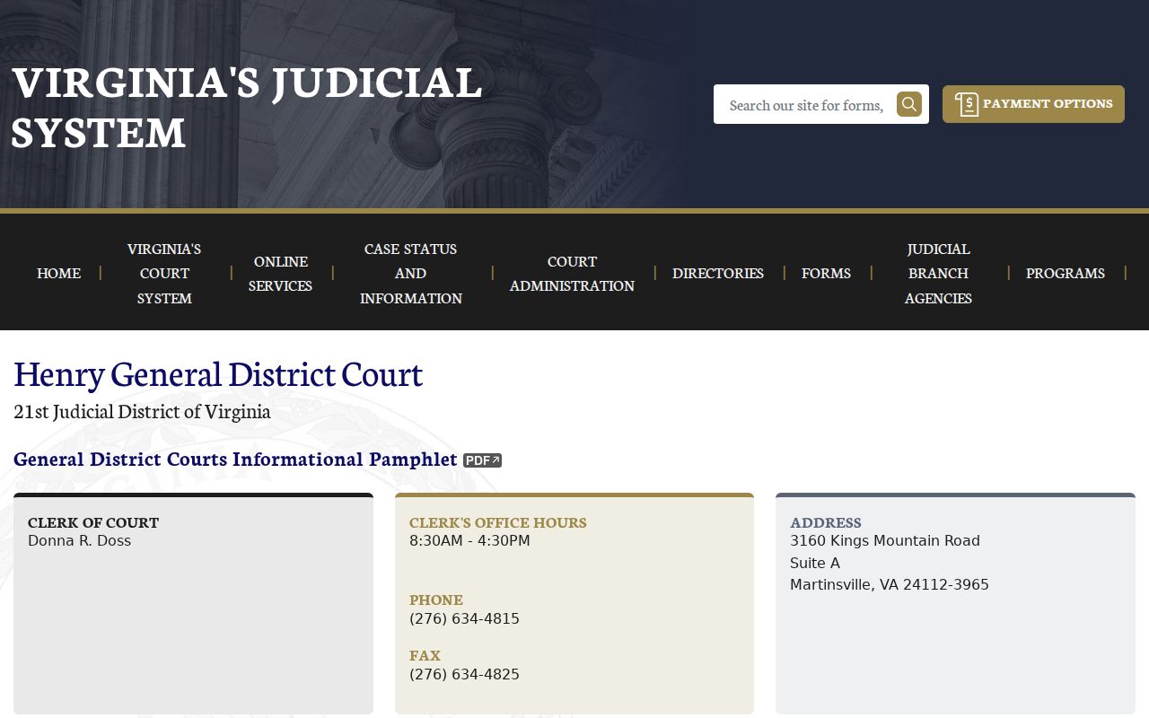 Henry County criminal court case schedule at General District Court