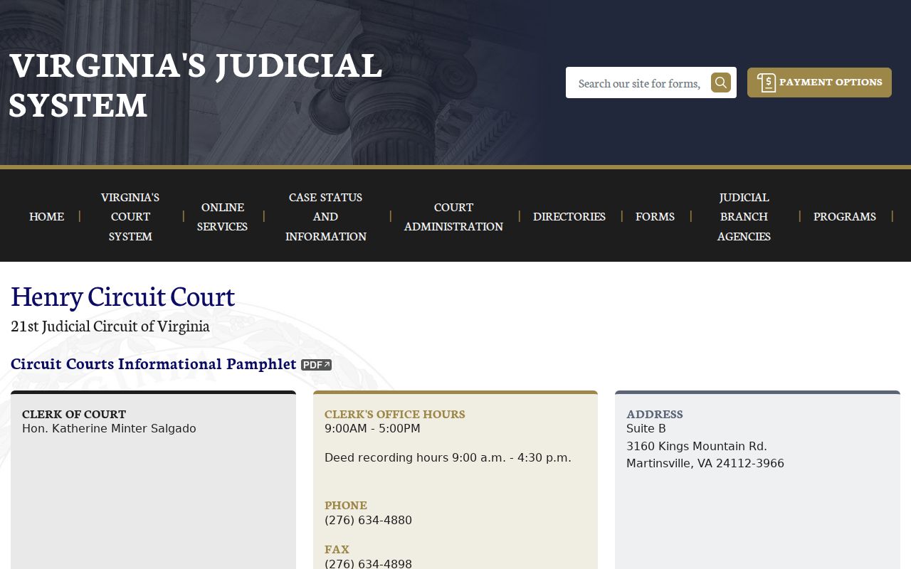 Henry County court case lookup contact page for Circuit Court