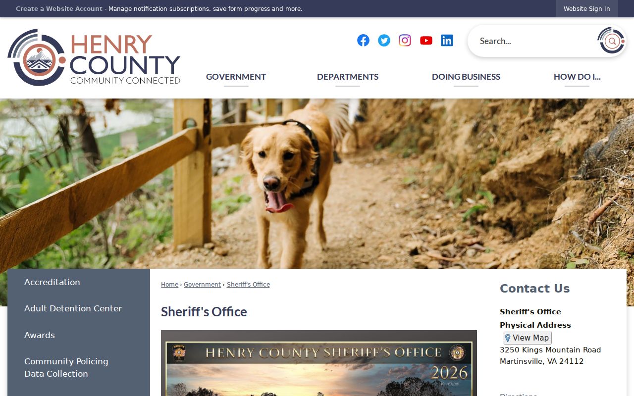 Henry County criminal history Sheriff office contact page